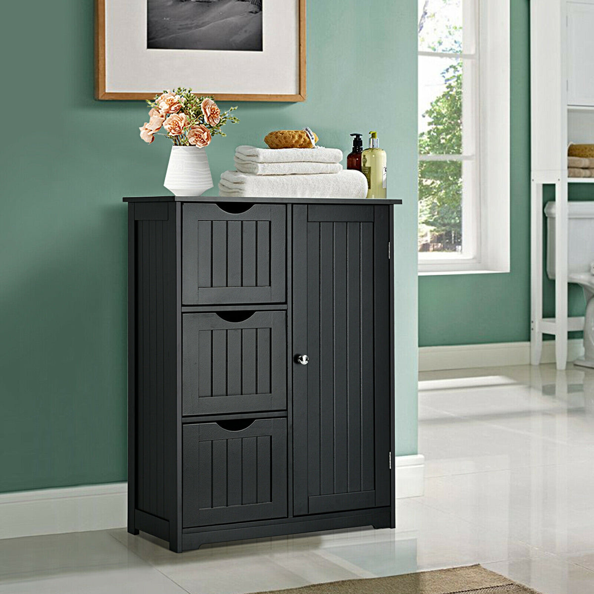 Bathroom Floor Cabinet with 3 Drawers and 1 Cupboard, White