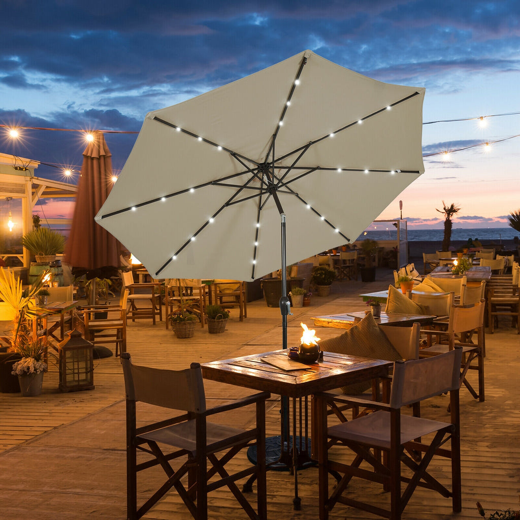 10 FT Patio Umbrella with 24 Solar LED Lights - Tan