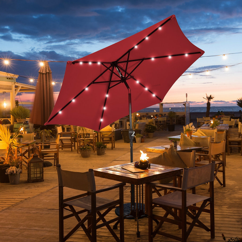 9 Feet Solar LED Lighted Patio Market Umbrella with Tilt Adjustment
