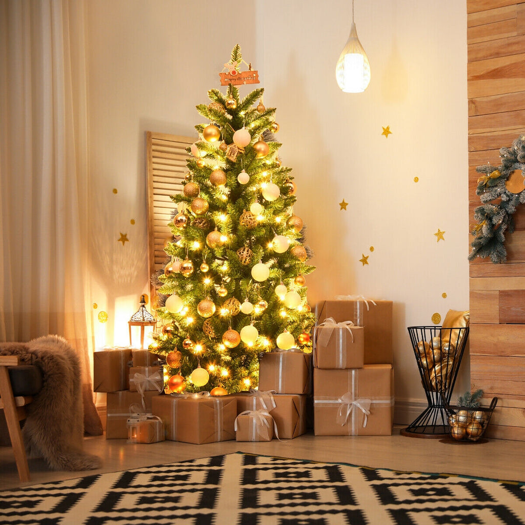 5 ft PVC Hinged Pre-lit Artificial Fir Christmas Tree with 150 Lights