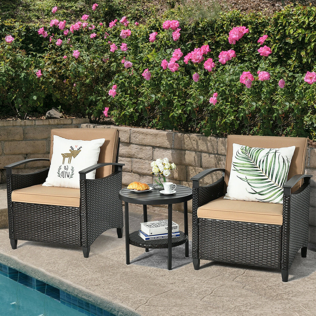 3-Piece Patio Rattan Sofa Set with Storage Table