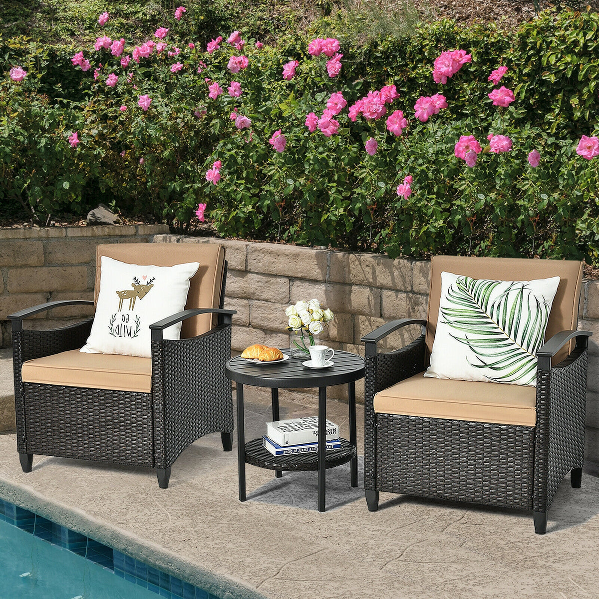 3-Piece Patio Rattan Sofa Set with Storage Table