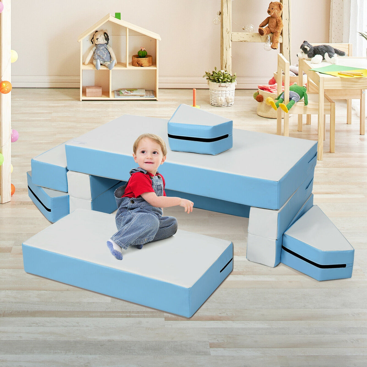 Kids Climb and Crawl Foam Playset - 8 Pieces 4-in-1 Pink Style 2