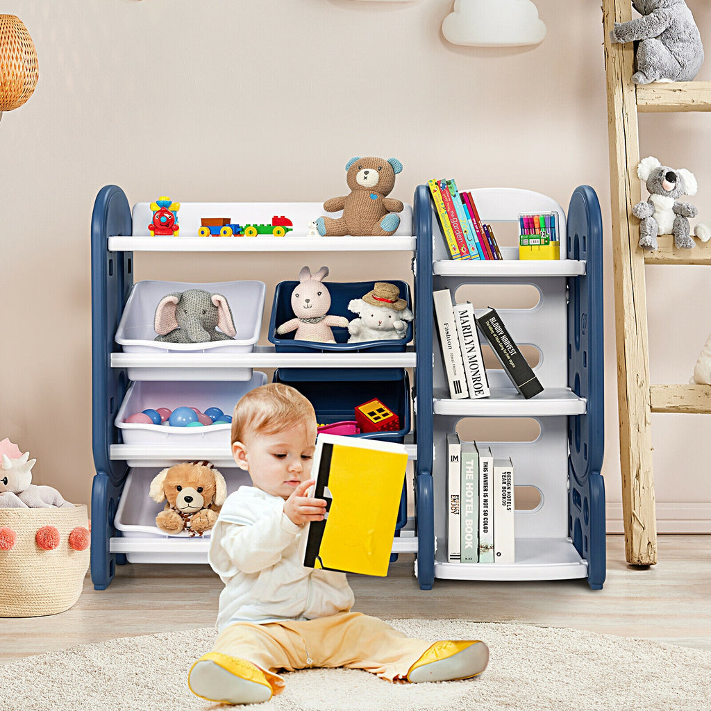 Kids Toy Storage Organizer with Bins & Multi-Layer Shelf - Blue