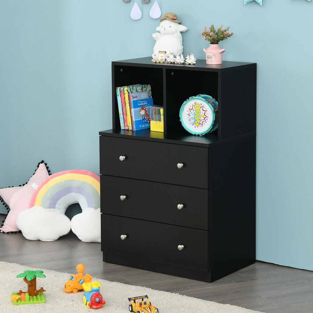 3 Drawer Dresser with Cubbies Storage Chest - Black