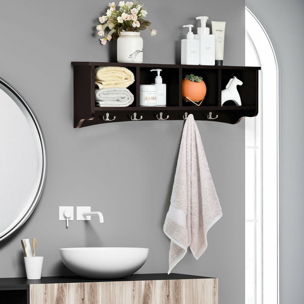 Wall Mounted Storage Cabinet with Coat Rack - White