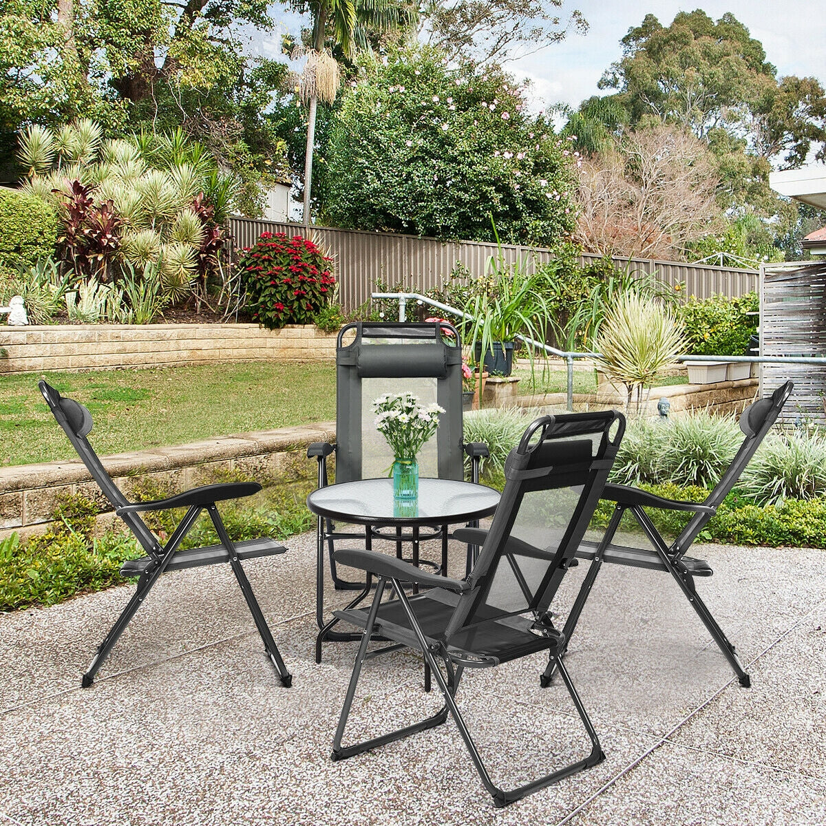 4 Pieces Patio Garden Adjustable Reclining Folding Chairs with