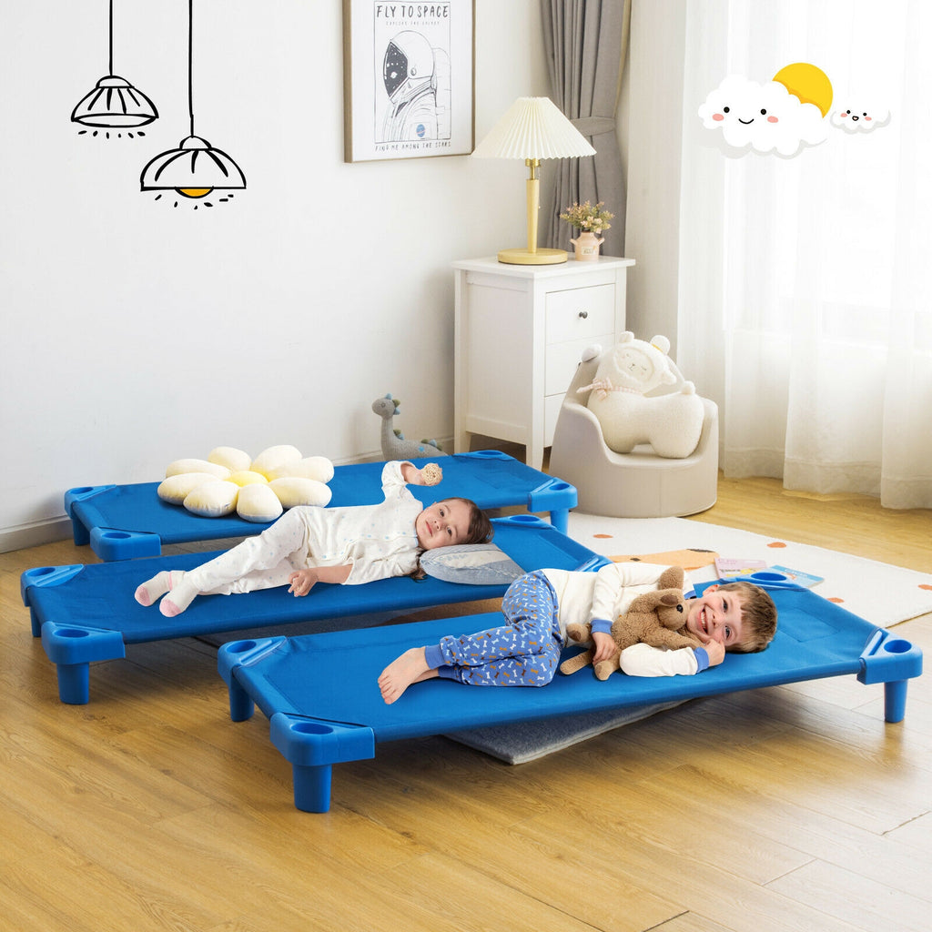 Kids Stackable Daycare Cot Set of 6 - 51 Inches, Blue, Detachable Oxford Cloth
