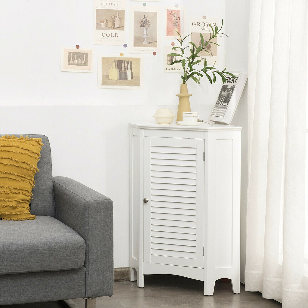 Corner Storage Cabinet with Shutter Door - White