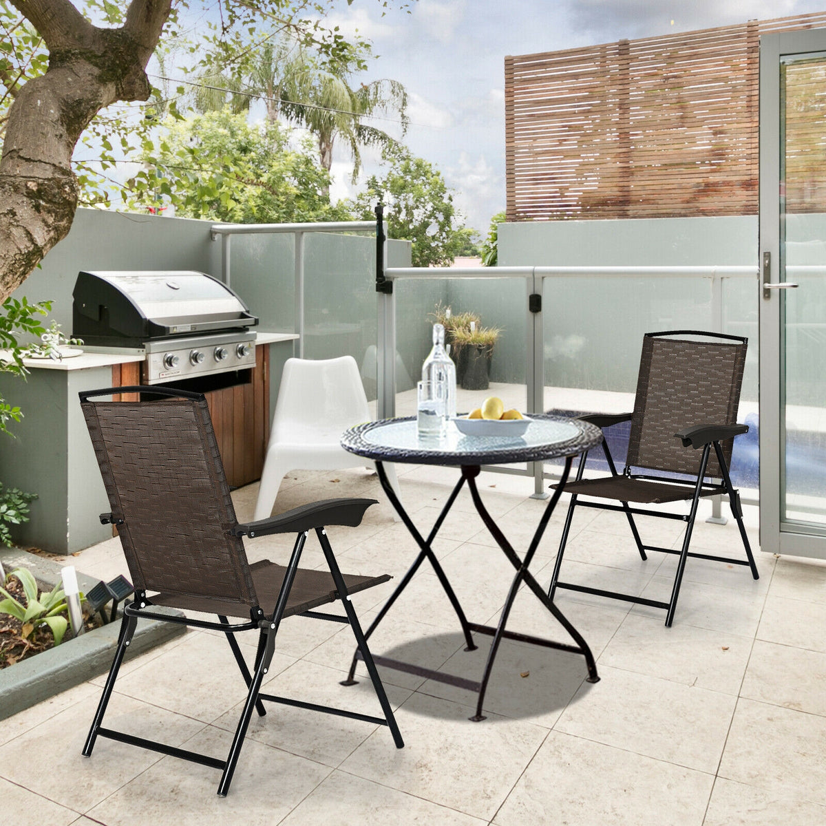 2 Pieces Folding Sling Chairs with Smooth Armrests and Adjustable