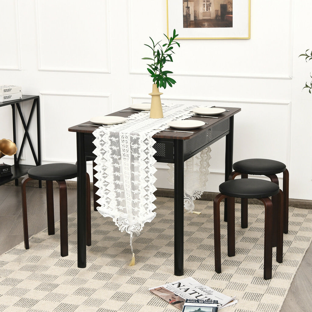 Bentwood Stack Stools with PU Leather Seat, Black – 4-Pack