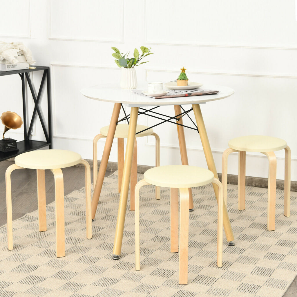 Bentwood Stack Stools with PU Leather Round Top, Black