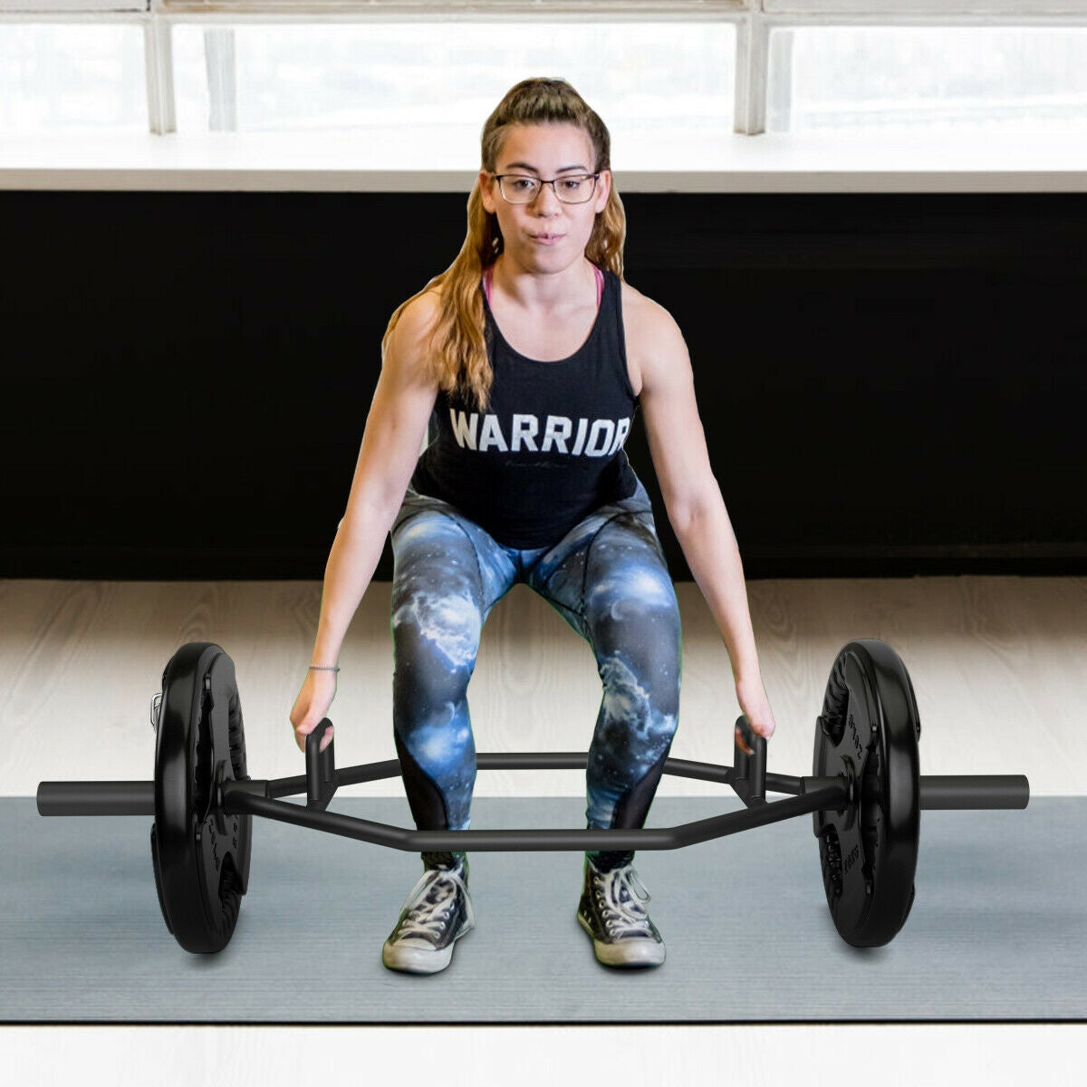 56 Inch Olympic Hexagon Deadlift Trap Bar with Folding Grips for 2-Inch Plates - Silver