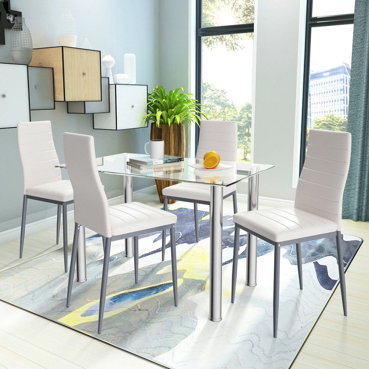 5-Piece Dining Set with 4 PVC Leather Chairs