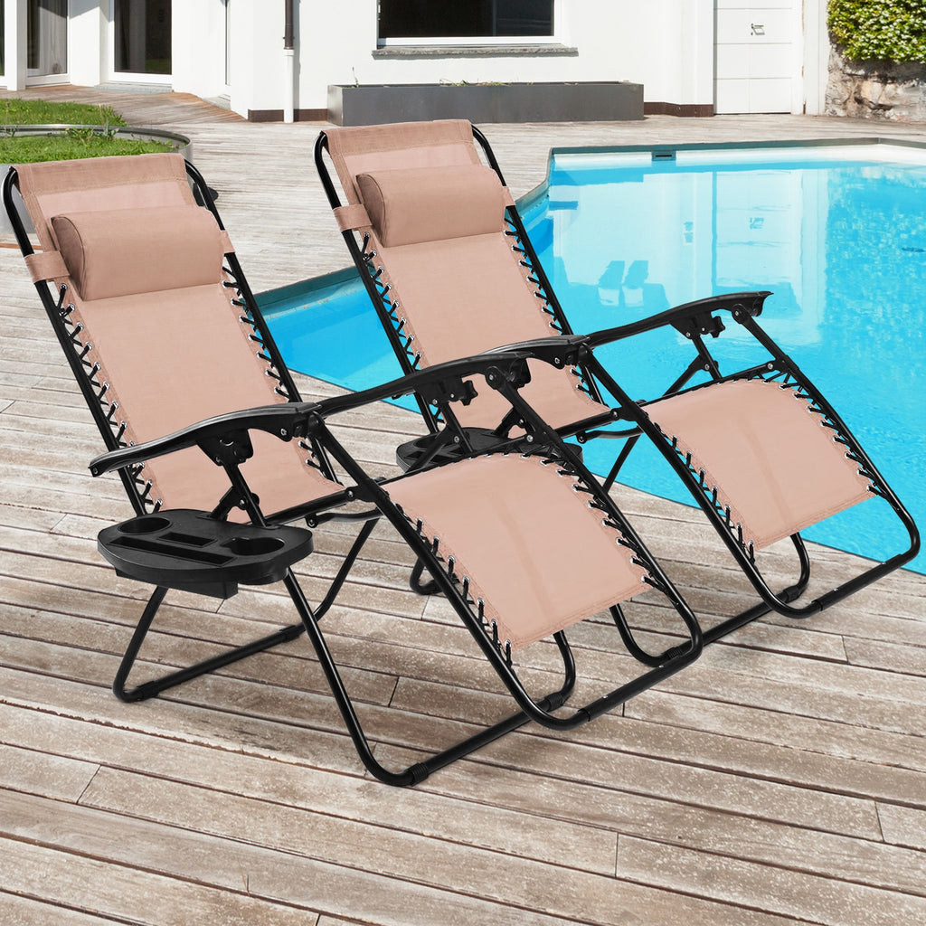 Zero Gravity Folding Lounge Chair Set of 2 - Beige