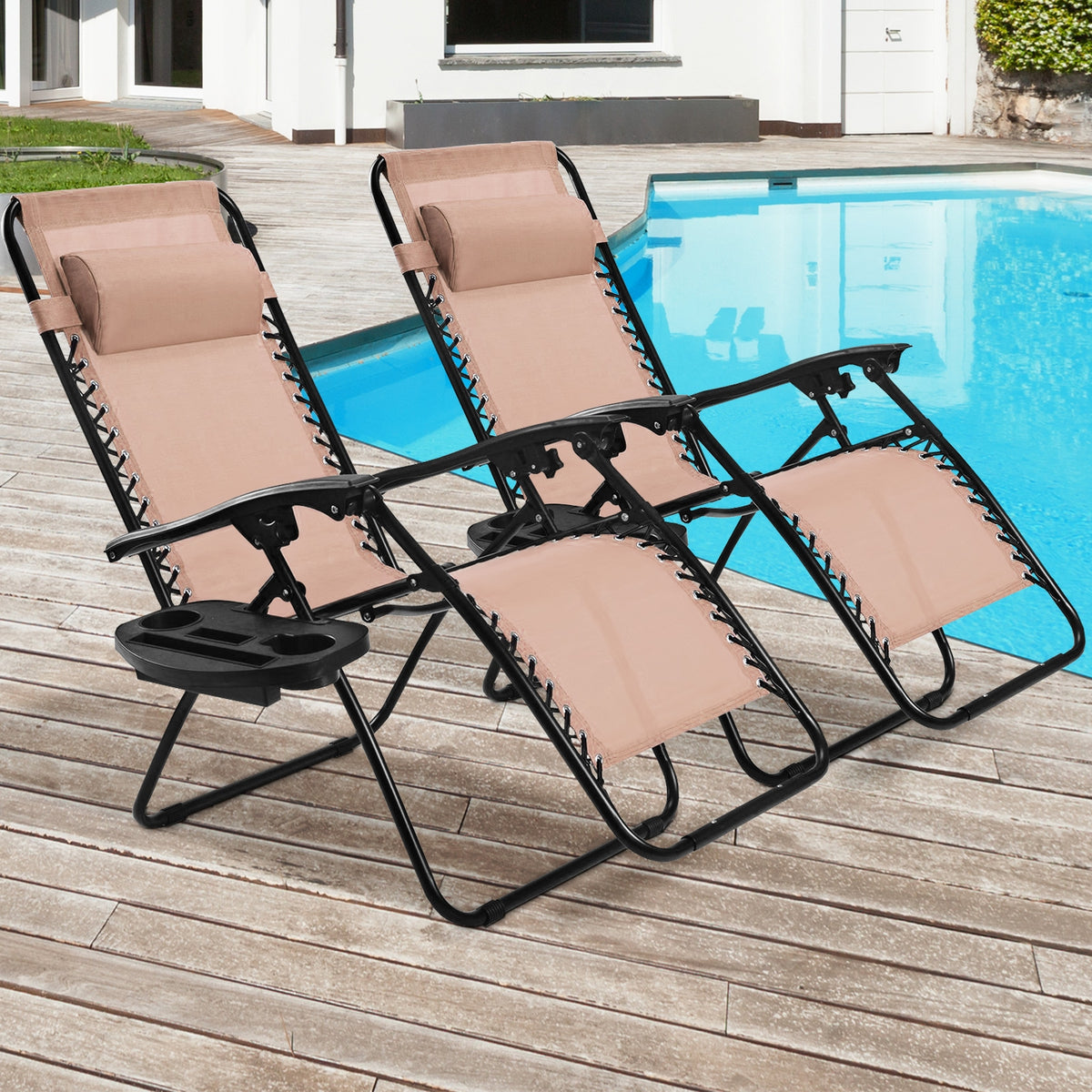 Zero Gravity Folding Lounge Chair Set of 2 - Beige