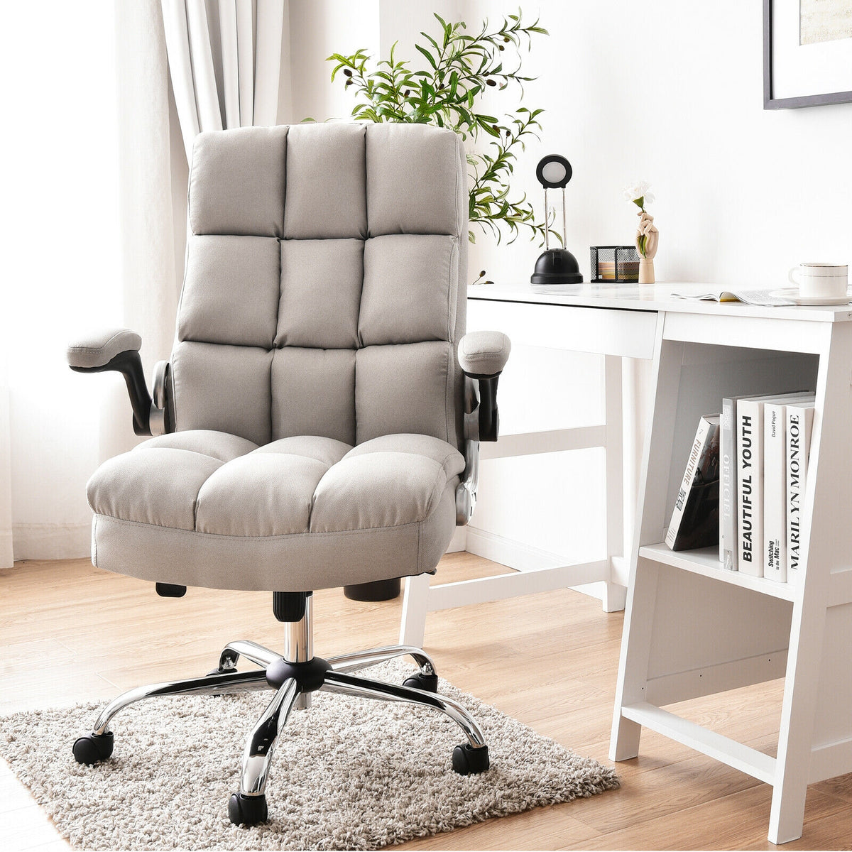 Adjustable Swivel Office Chair with High Back and Flip-up Arm for Home