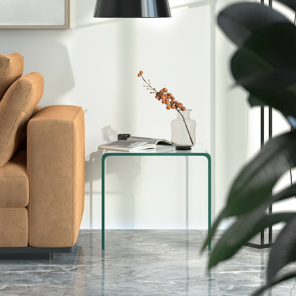 Tempered Glass End Table 18x18x16 Inch with Non-Slip Pads