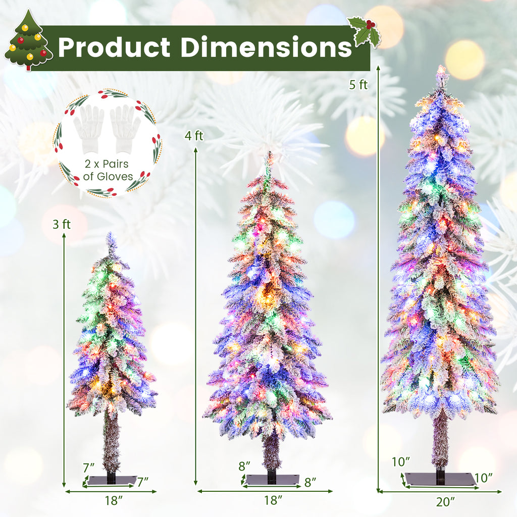Set of 3 Artificial Christmas Trees with Snow-Flocked Branch Tips - Multi-Size Holiday Decor