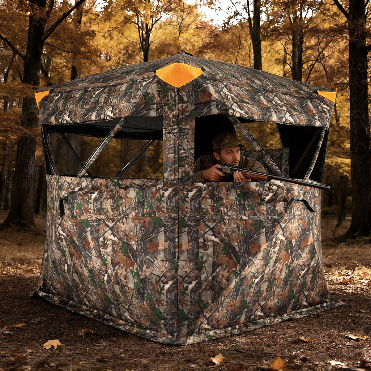 3-4 Person Hunting Blind 270° Pop-up Ground Blind with Swing Door