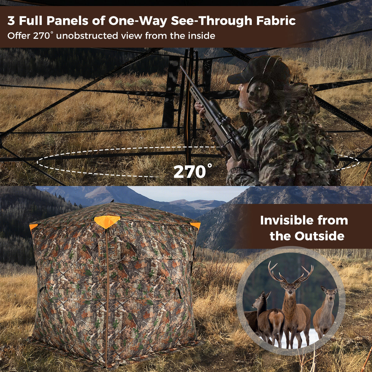 3-4 Person Hunting Blind 270° Pop-up Ground Blind with Swing Door