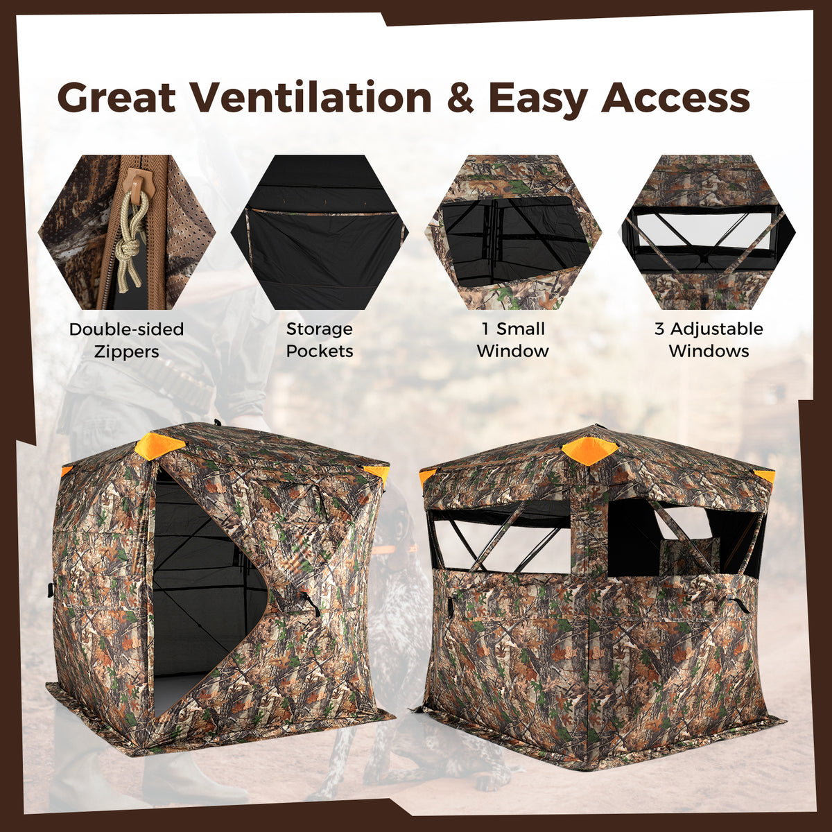 3-4 Person Hunting Blind 270° Pop-up Ground Blind with Swing Door