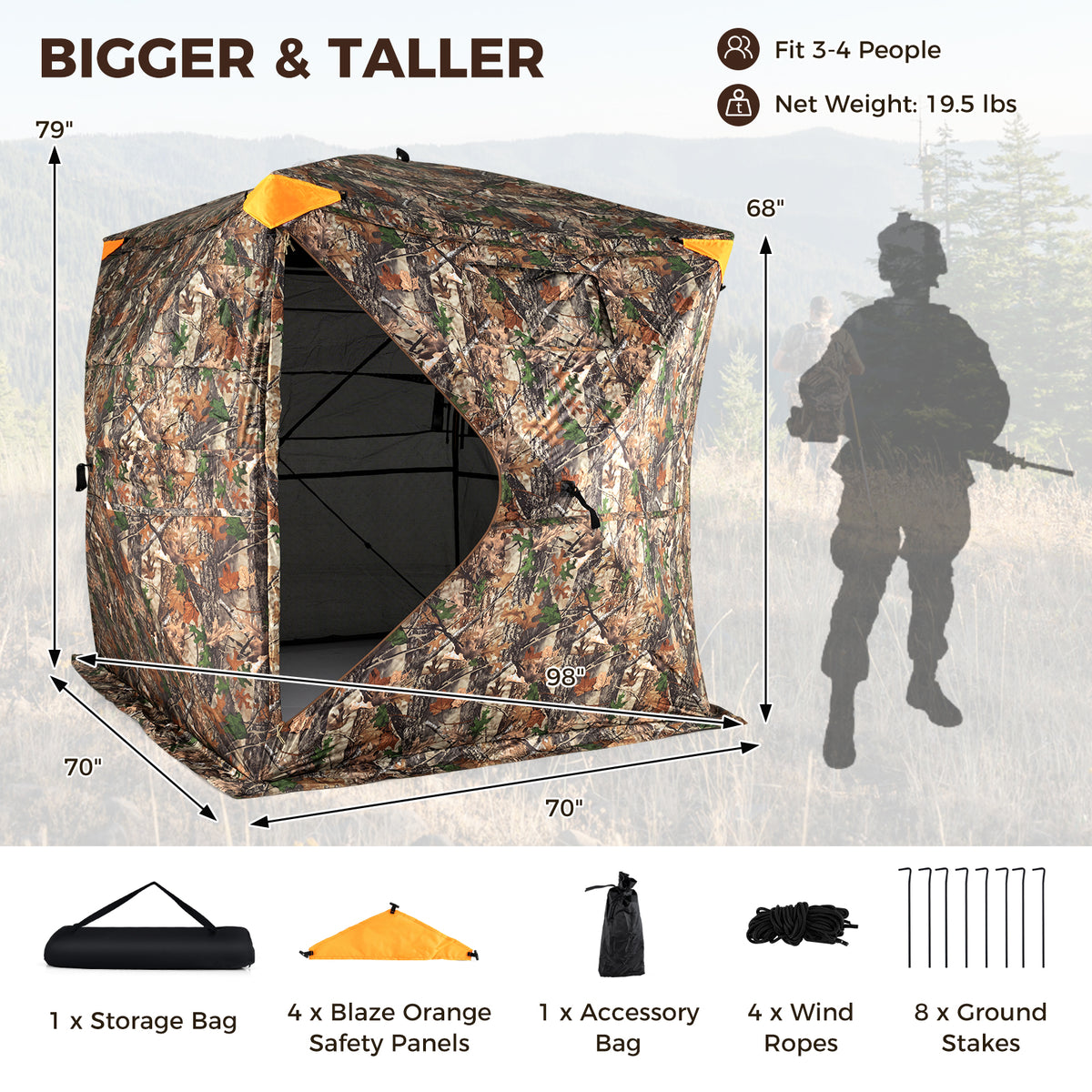 3-4 Person Hunting Blind 270° See-Through Pop-up Ground with