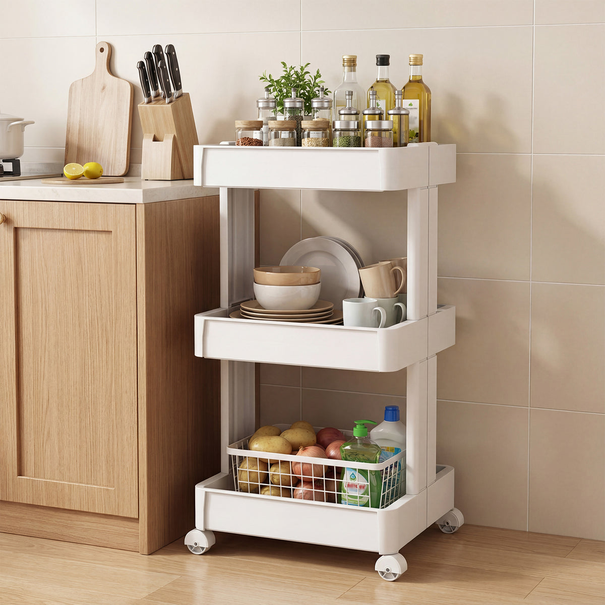 4-Tier Rolling Utility Cart with Detachable Trays