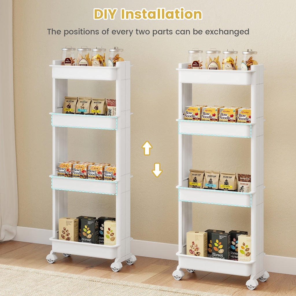 4-Tier Rolling Utility Cart with Detachable Trays