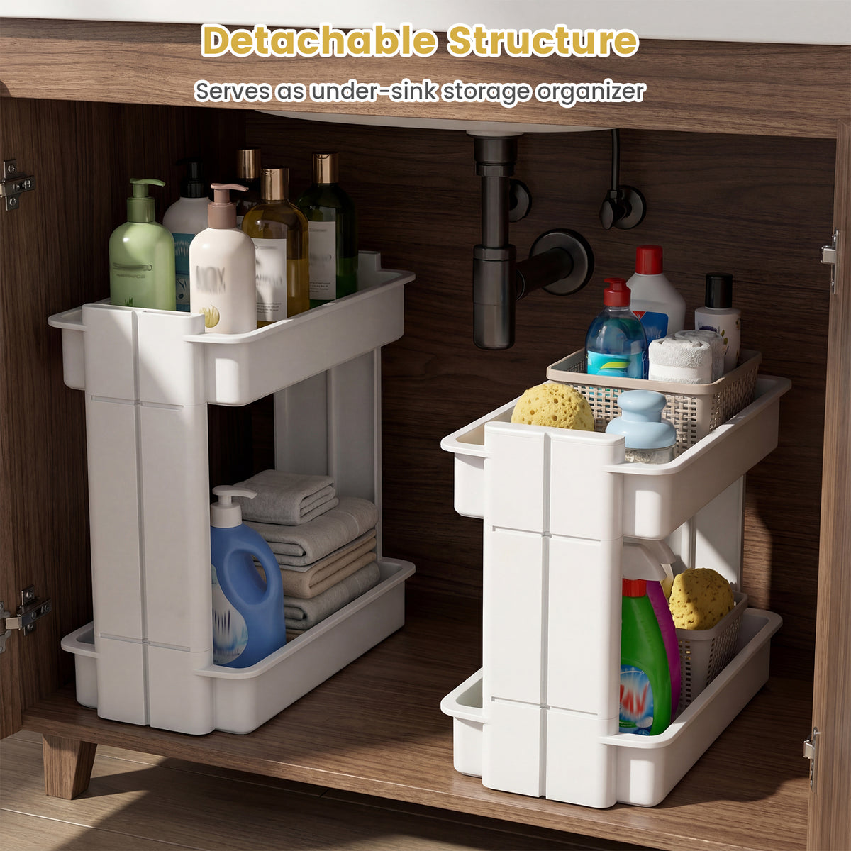 4-Tier Rolling Utility Cart with Detachable Trays
