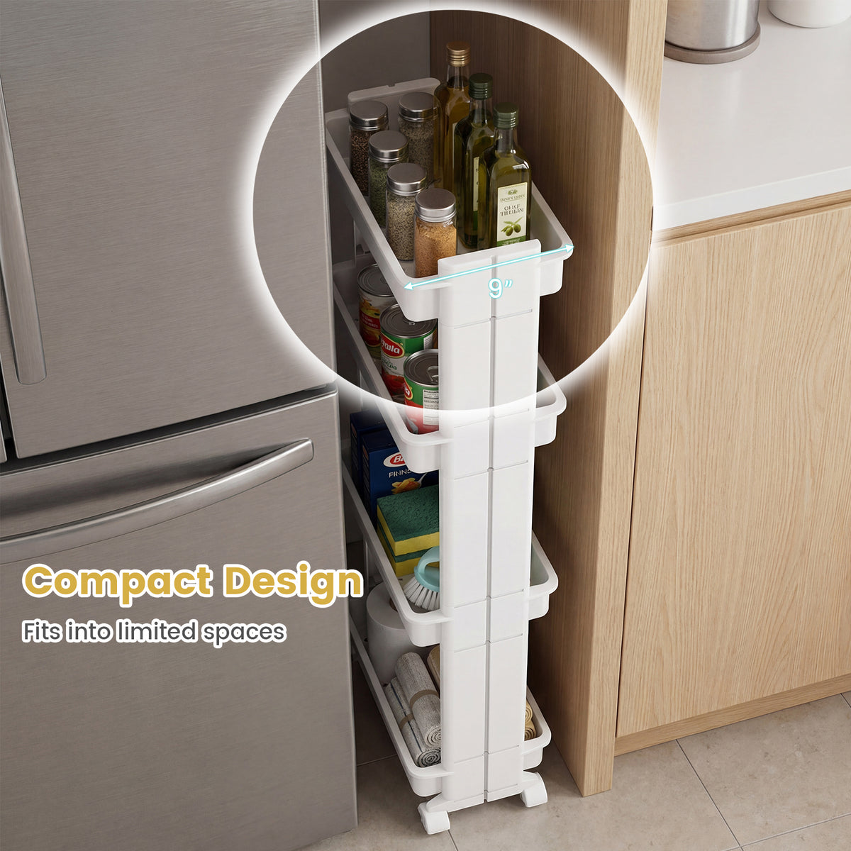 4-Tier Rolling Utility Cart with Detachable Trays
