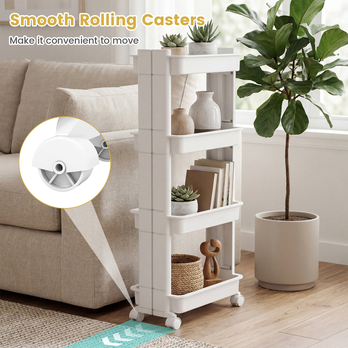 4-Tier Rolling Utility Cart with Detachable Trays