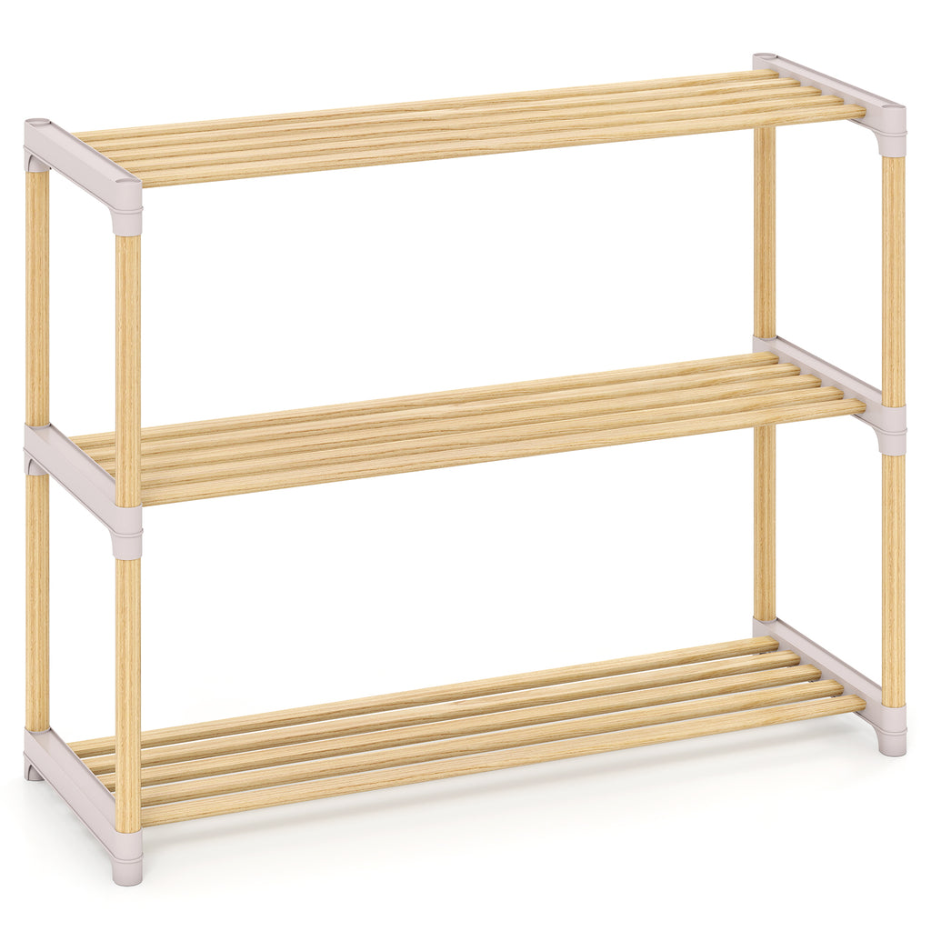 3-Tier Solid Wood Shoe Rack with Open Shelves