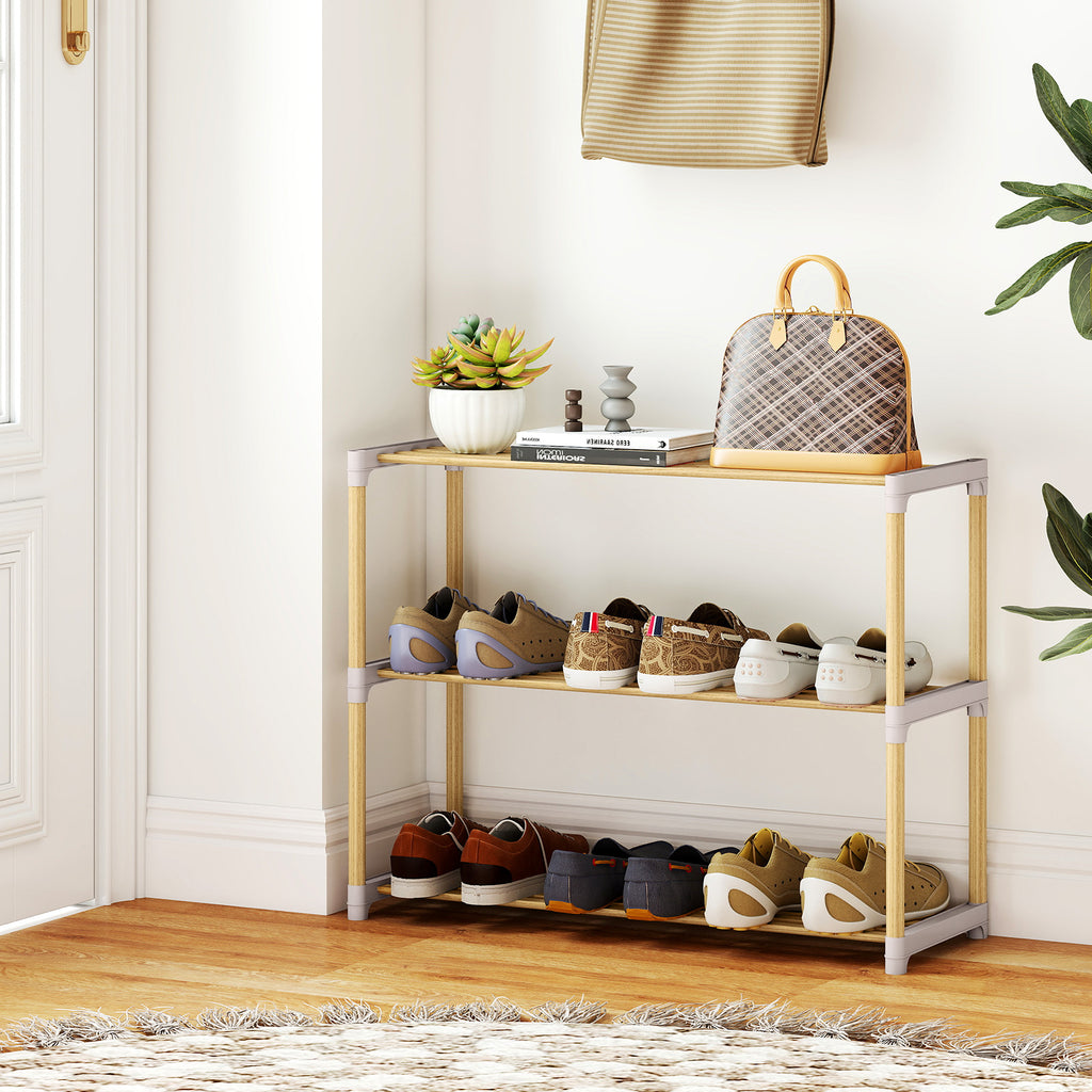 3-Tier Solid Wood Shoe Rack with Open Shelves