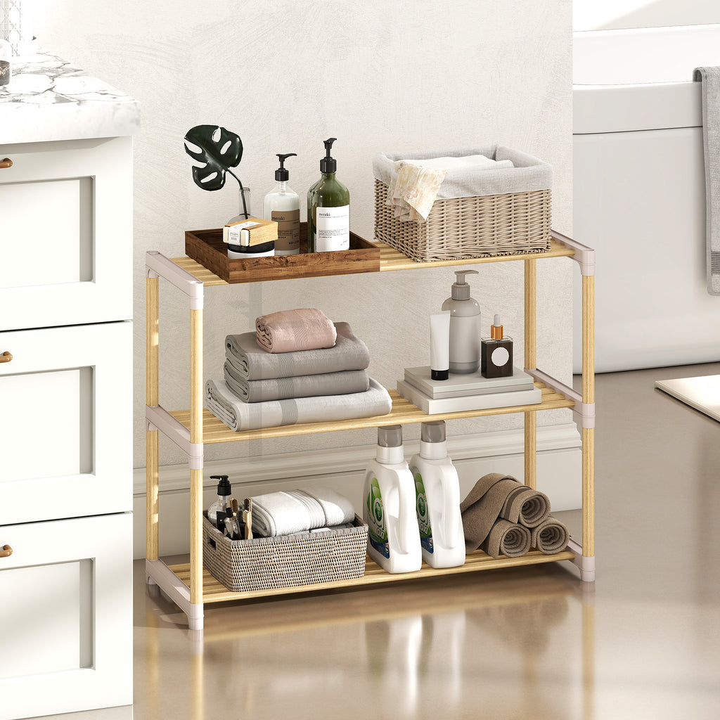 3-Tier Solid Wood Shoe Rack with Open Shelves