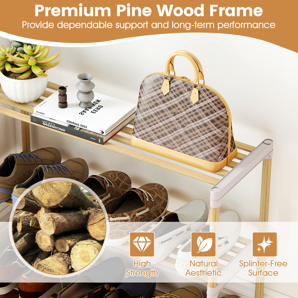 3-Tier Solid Wood Shoe Rack with Open Shelves