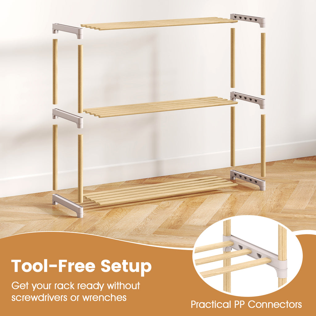 3-Tier Solid Wood Shoe Rack with Open Shelves
