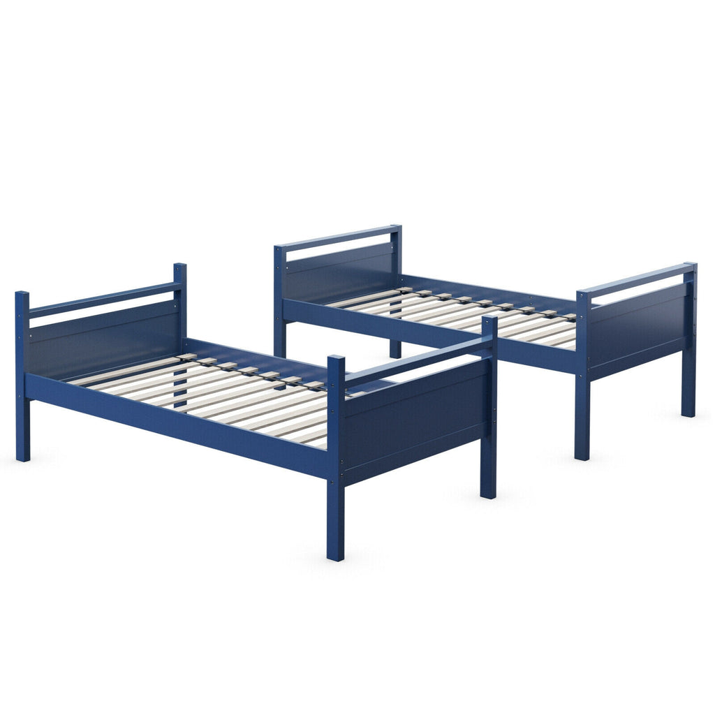 Twin Over Twin Bunk Bed with Ladder and Guard Rail - Navy