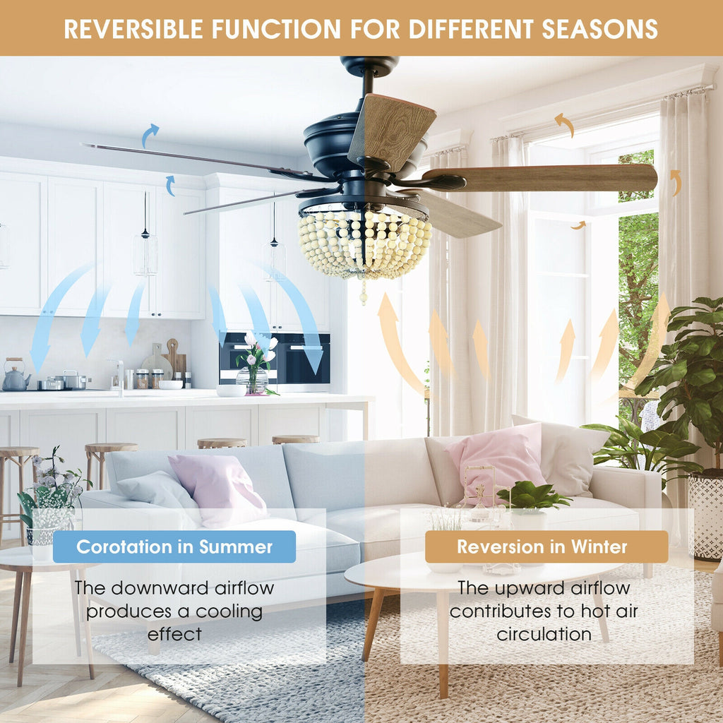 Retro Ceiling Fan Light with Reversible Blades and Remote Control - Black 52 Inch