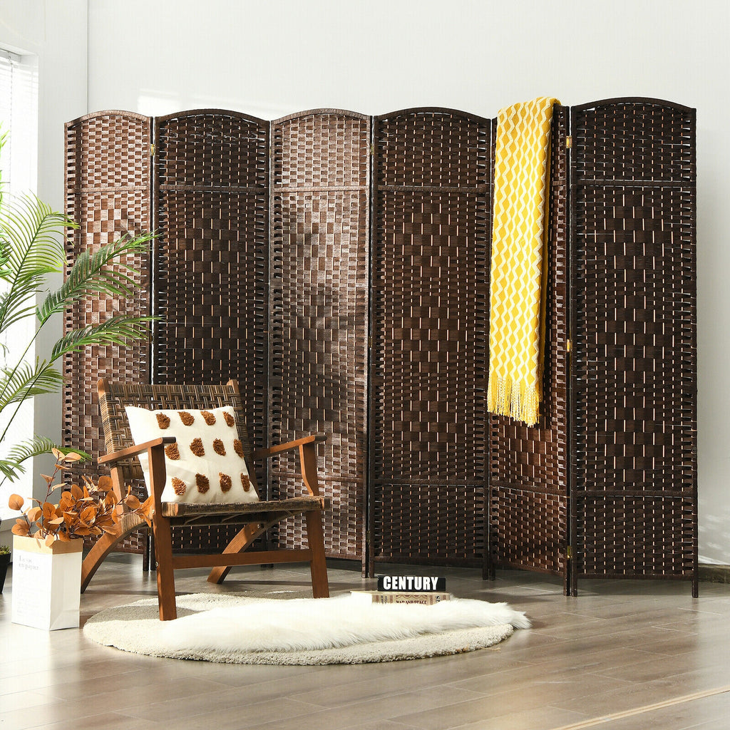 Foldable Fiber Room Divider Screen - 8-Panel Weave Fiber Privacy Divider - Black, 6 Feet
