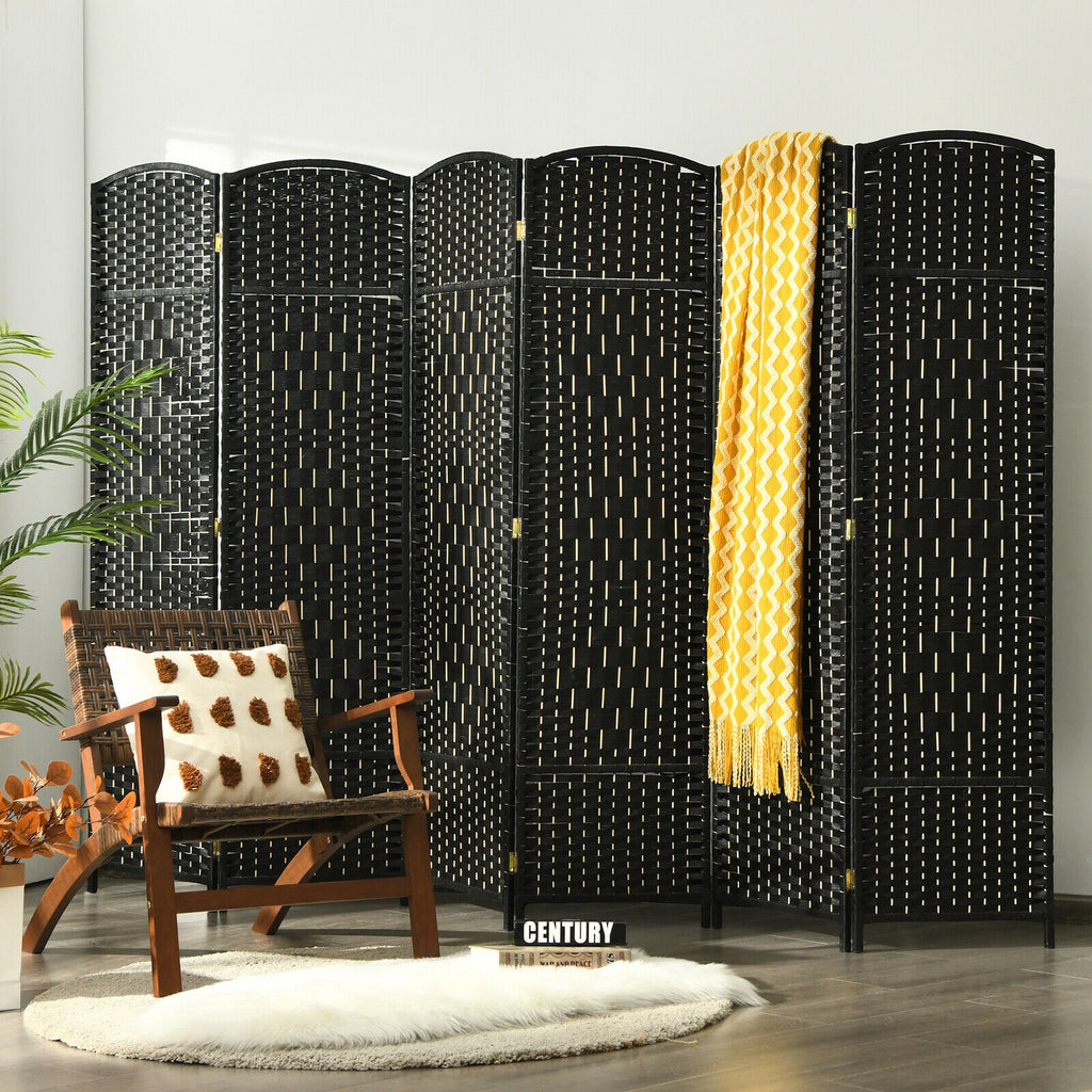 Foldable Fiber Room Divider Screen - 8-Panel Weave Fiber Privacy Divider - Black, 6 Feet