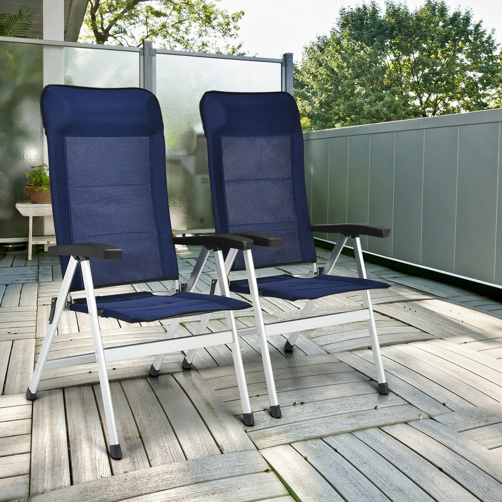 Outdoor Patio Dining Chair with Adjustable Backrest - Blue