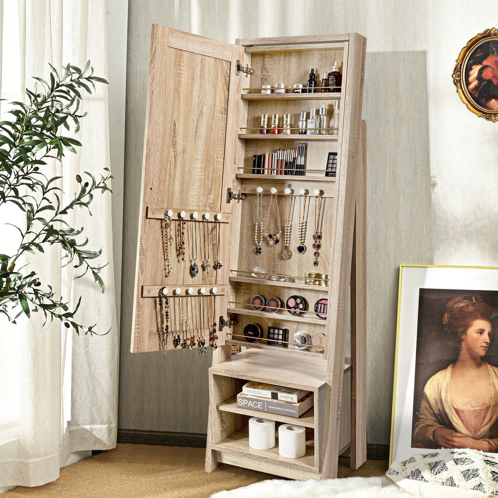 Wooden Jewelry & Cosmetics Storage Cabinet with Mirror