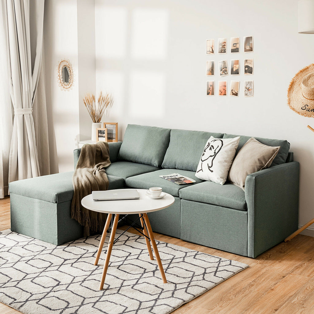 Convertible L-Shaped Sectional Sofa with Reversible Chaise - Green