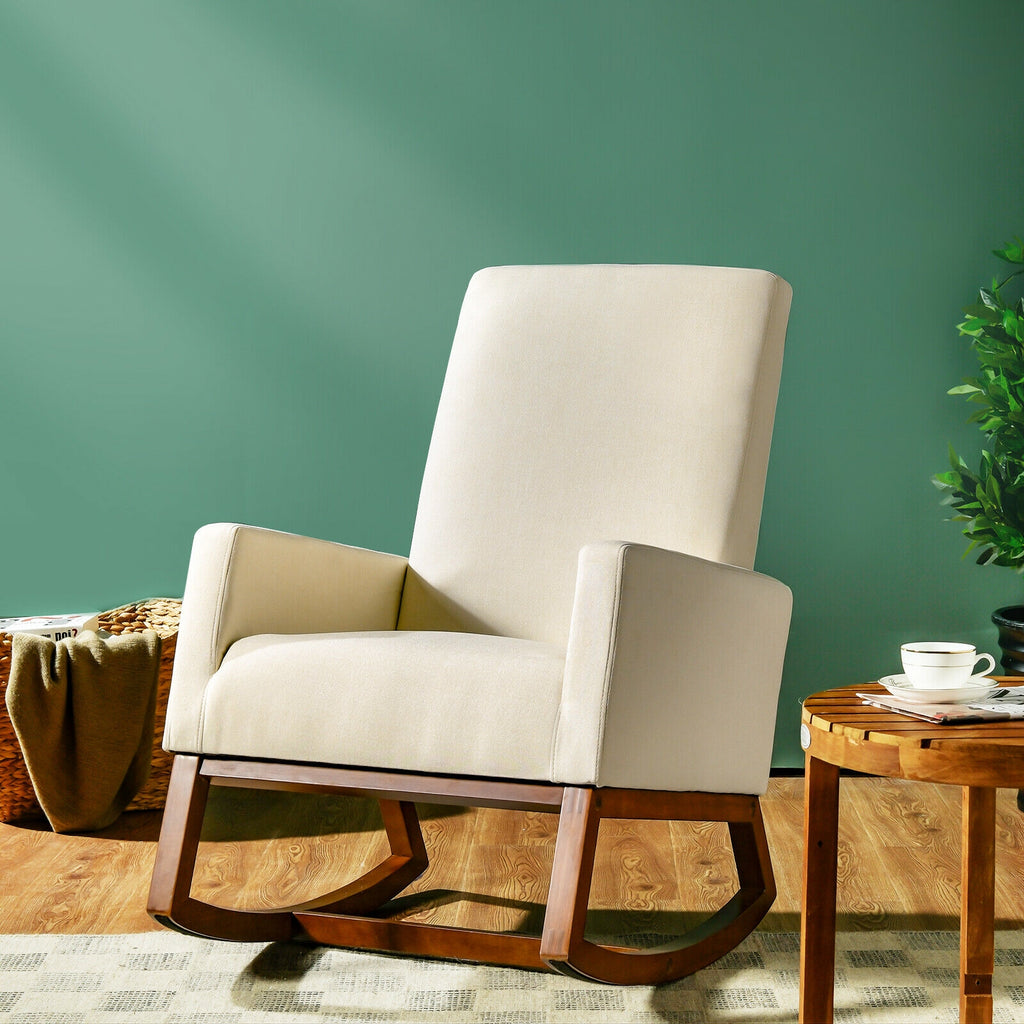 Rocking High Back Upholstered Armchair with Side Pocket - Gray