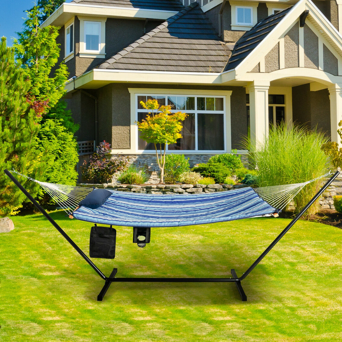Hammock Chair Stand Set Cotton Swing with Pillow Cup Holder Indoor