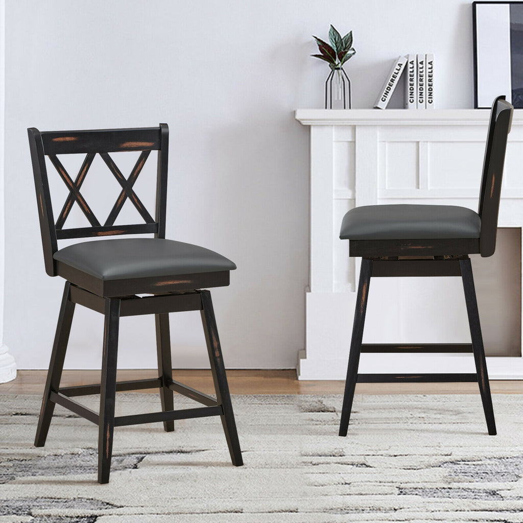 2-Piece 25" Counter Height Bar Stools with Cushion - Black