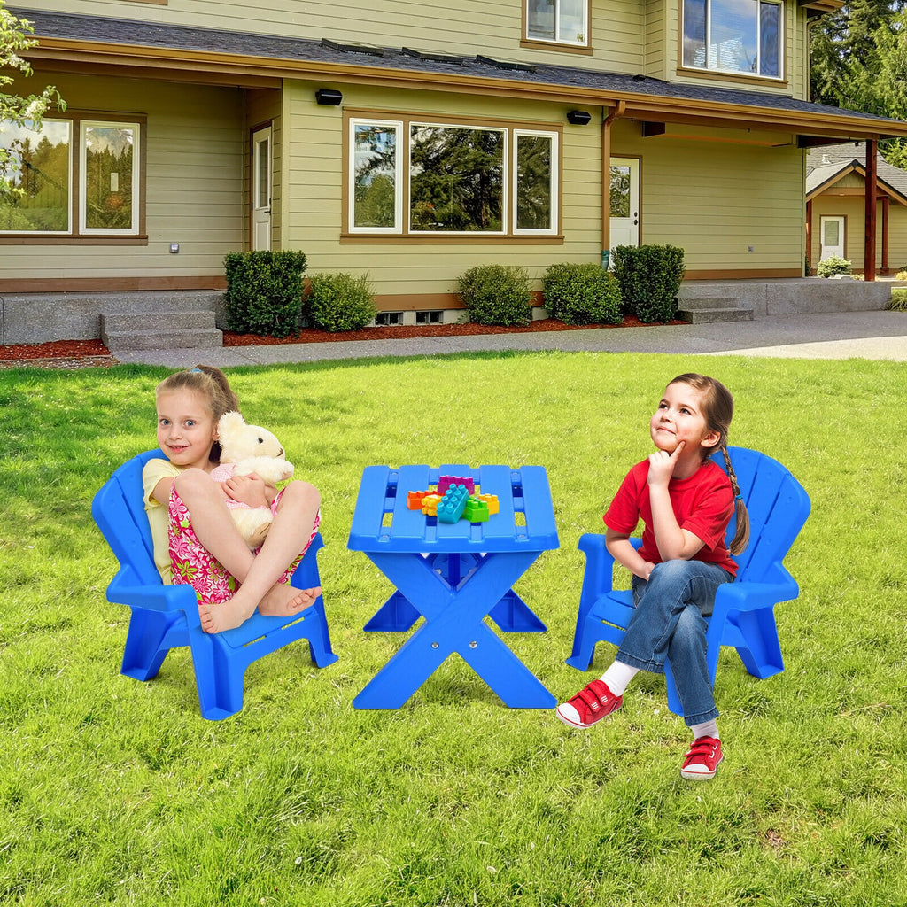 Blue 3-Piece Children's Plastic Play Table and Chair Set