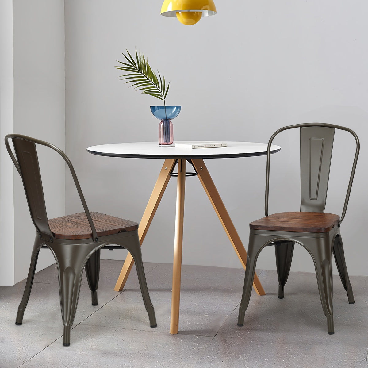 Stackable Metal Dining Chair Set of 4, Dark Green