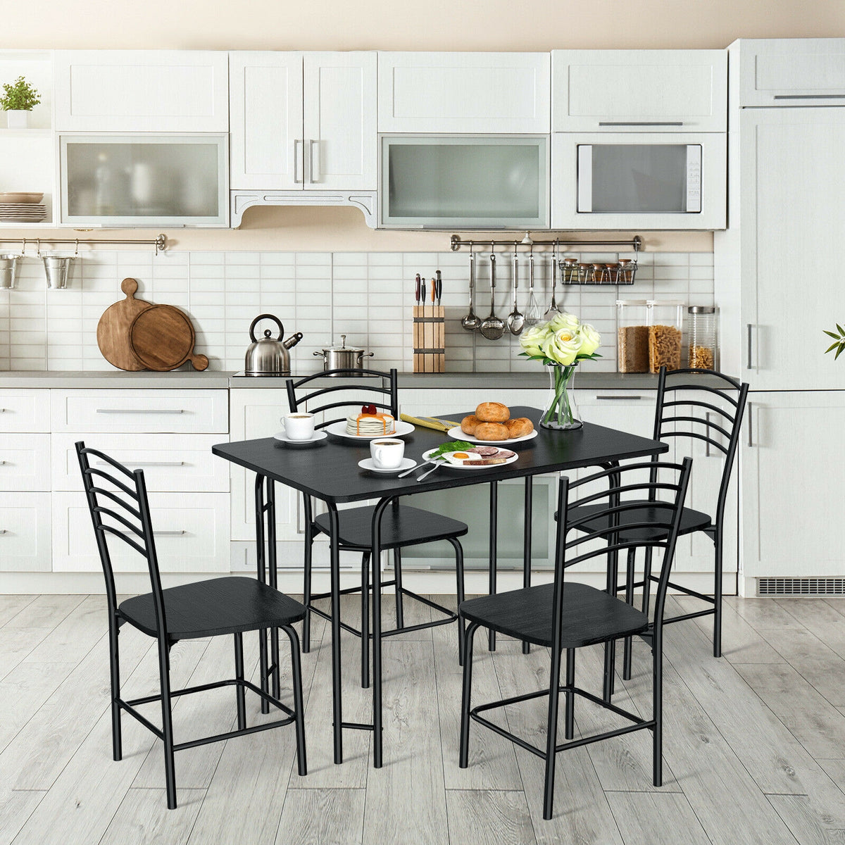 5-Piece Dining Table Set with 4 Chairs - MDF Table
